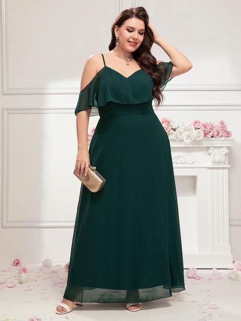 Free Returns ✓ Free Shipping On Orders $49+ ✓. Plus Cold Shoulder Zipper Back Chiffon Bridesmaid Dress- Plus Size Bridesmaid Dresses at SHEIN. Plus Size Green Bridesmaid Dresses, Emerald Green Dress Plus Size, Plus Size Maid Of Honor Dress, Emerald Green Bridesmaid Dresses, Plus Size Evening Gown, Maxi Dress Designs, Big Size Dress, Wedding Green, Peacock Dress