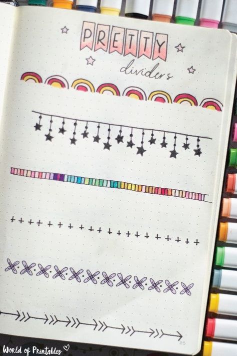 cute bujo divider doodle examples with free printable doodle sheets! #bulletjournaldividerssimple #bulletjournaldividersflowers #bulletjournaldividersfreeprintable #bulletjournalideas #bujoideas #bujoinspiration #bulletjournaldoodles #bulletjournaldoodlesstepbystep #bulletjournaldoodlesideas #bulletjournalaesthetic Doodle Examples, Bujo Dividers, Bullet Journal Lines, Journal Dividers, Bullet Journal Dividers, Bullet Journal Decoration, Journal Decoration, Divider Ideas, Journal Elements