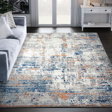 PRICES MAY VARY. FARMHOUSE STYLE: This beautiful rug updates any living room, family room, dining room, or bedroom in your home. Welcome family and friends with an inviting area rug that will blend with your home decor or be the centerpiece of any room. PET-FRIENDLY: Abani Rugs are made from durable, easy-to-clean materials that hold up to frequent cleaning, making them ideal for busy homes with children or indoor pets. SUPERIOR WEAVING: Our carpets feature a carefully power-loomed weave using d Grey And Orange Living Room Rugs, Blue Rug Dark Grey Couch, Living Room Blue Rugs With Grey Couch, Navy Walls And Taupe Sofa Living Room, Navy Rug With Cream Sofa, Navy Blue Couch Living Room Area Rugs, Blue Couch Blue Rug Living Rooms, Navy Accent Area Rugs For Grey Wood Floors, Gray And Sky Blue Living Room