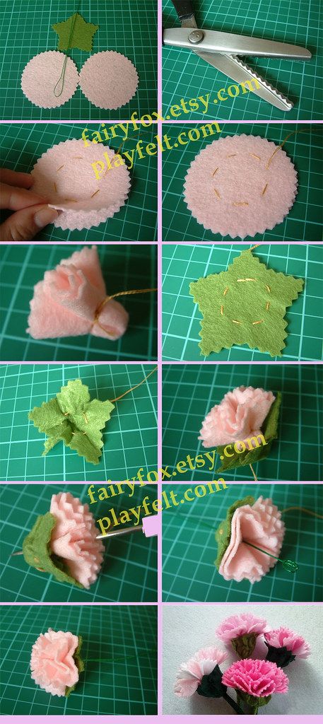 DIYFeltcarnation | Easy DIY felt Carnation. playfelt.com fai… | Flickr Paper Roses Diy, Felt Flowers Patterns, Felt Flower Tutorial, Felt Flowers Diy, Diy Flores, Fleurs Diy, Diy And Crafts Sewing, Fabric Flowers Diy, Paper Flower Tutorial