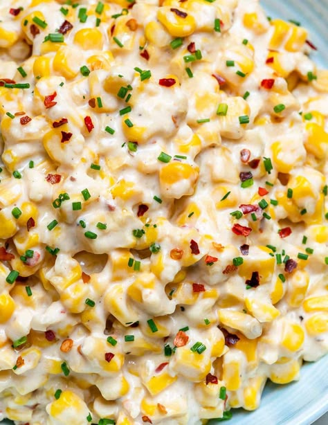 creamy corn recipe Corn Recipe With Cream Cheese, Corn Recipes Healthy, Cheesy Corn Recipe, Cheesy Creamed Corn, Thanksgiving Side Dishes Crockpot, Corn Side, Corn Recipes Side Dishes, Thanksgiving Side Dishes Healthy, Simple Food Recipes