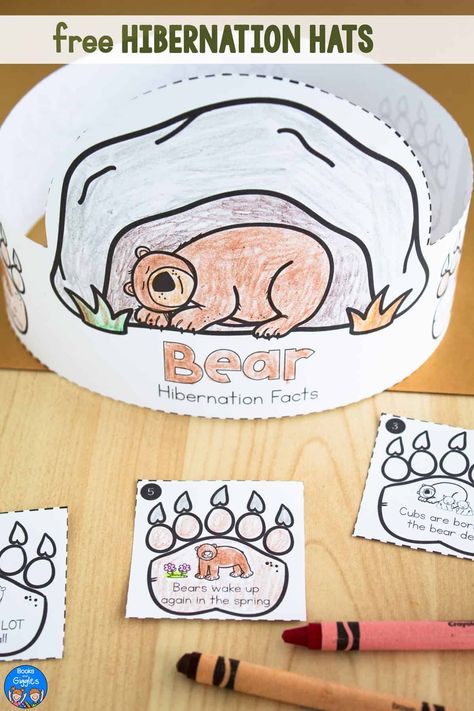 Printable Bear Hibernation Hats for Kids Hibernate Crafts Preschool, Sleeping Bear Craft Preschool, Bear Science Activities Preschool, Hibernation Preschool Art Activities, Animal Hibernation Preschool Activities, Hibernation Day Preschool, Bears And Hibernation Preschool, Hibernation Worksheets For Preschool, Hibernation Crafts Kindergarten