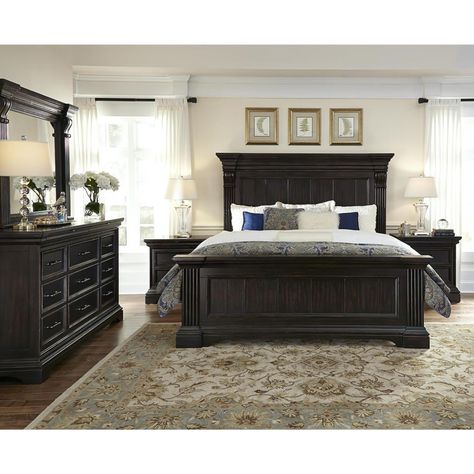 Employing classic styling and architectural elements, the Caldwell bedroom collection brings a sense of substance and heritage to today's homes. The black finish enhances any interior and gentle distressing gives each piece an heirloom quality. Slim uses a secure bolt together construction. The handsome headboard has distinctive crown molding, reeded pilasters, corbels and a plank-effect panel. Package IncludesDescriptionQuantityCaldwell King Headboard1Caldwell King Footboard w/ Slats1Caldwell Q