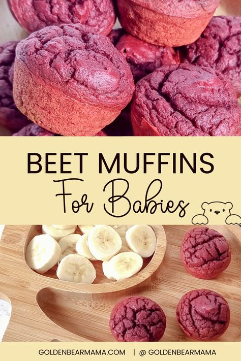 Healthy Beet Muffins for Babies - Golden Bear Mama Veggie Muffins For Baby, Healthy Muffins For Toddlers, Muffins For Toddlers, Beet Muffins, Homemade Baby Snacks, Resep Vegan, Baby Muffins, Veggie Muffins, Easy Baby Food Recipes