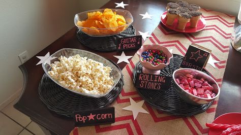 Rock And Roll Snack Ideas, Rock Star Food Ideas, Born To Rock Birthday Party Food, One Rocks Birthday Party Food, Rockstar Party Food, Rock Party Food, Rock And Roll Theme Party Food, Rock And Roll Party Food, 30th Birthday Party For Him