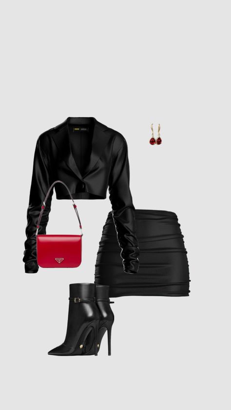 #mafiavibes #baddie #ootd Baddie Outfits Heels, Black And Red Outfit Baddie, Baddie Black Outfits, Elegant Baddie Outfits, Black Stage Outfits, Asian Outfits Korean Fashion, Bad Girl Outfit, Bad Girl Clothes, Outfit Baddie