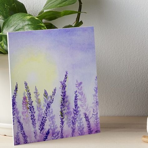 Professionally printed on firm, textured mat boards perfect for desks and shelves. Supplied with 3M velcro dots to easily affix to walls. Available in standard sizes. WatercolLavender Fields Watercolor Painting, Purple Floral Watercolor, Sunrise, Sunset Field of Lavender Flowers, Floral Art, Garden Paintingor painting of a lavender field at sunset Purple Floral Painting Acrylic, Lilac Field Painting, Painting Ideas On Canvas Lavender, Lavender Abstract Painting, Purple And White Painting, Lavender Sunset Painting, Lavender Painting Watercolor, Lavender Haze Painting, Lavender Field Painting Easy