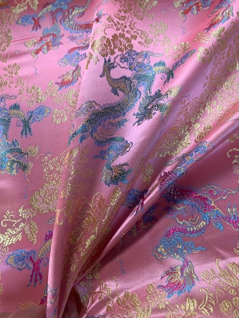 44/45" Pink Chinese Dragon Broacde Per Yard 45% Poly 55% Nylon Sydney Aesthetic, Chinese Luxury, Dragon Fabric, Burlap Napkins, Chinese Brocade, Chinese Fabric, Colored Burlap, Lame Fabric, Lace Bag