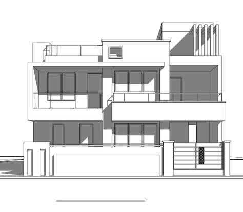 Modern elevation 2d Elevation Designs For House, Villa Elevation Drawing, House Design Drawing Sketch Exterior, 2d House Drawing, 2d Elevation Design, Modern House Design Drawing, Villa Drawing, Dream House Sketch, Villa Facade Design