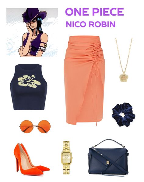 Nico Robin Outfits Inspired, One Piece Inspired Outfits Anime, One Piece Outfit Ideas Anime, One Piece Outfits Anime, One Piece Anime Outfits, Nico Robin Outfits, One Piece Inspired Outfits, One Piece Outfit Ideas, 2000 Outfit