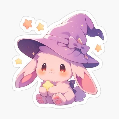 Bunny With Hat Drawing, Bunny Accessories Pet, Cute Kawaii Animals Drawing, Magic Bunny, Kawaii Puppy, Bunny Kawaii, Bunny Stickers, Personajes Studio Ghibli, Happy Bunny