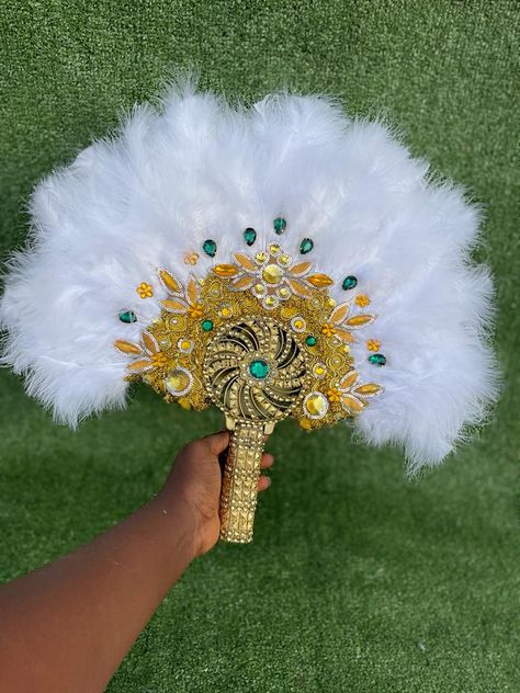 Bridal Fan Ideas, Bridal Fun In Ghana, Henna Decoration Ideas Decor, Aqua Wedding Colors, Modern African Print Dresses, How To Make A Corset, Bridal Fan, Triple Charm, Bride Reception Dresses