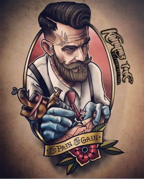 Tattoo Logo Design, Gentleman Tattoo, Vintage Style Tattoos, Barber Tattoo, Neo Tattoo, Tattoo Themes, Tattoo Old School, Geniale Tattoos, Old School Tattoo Designs