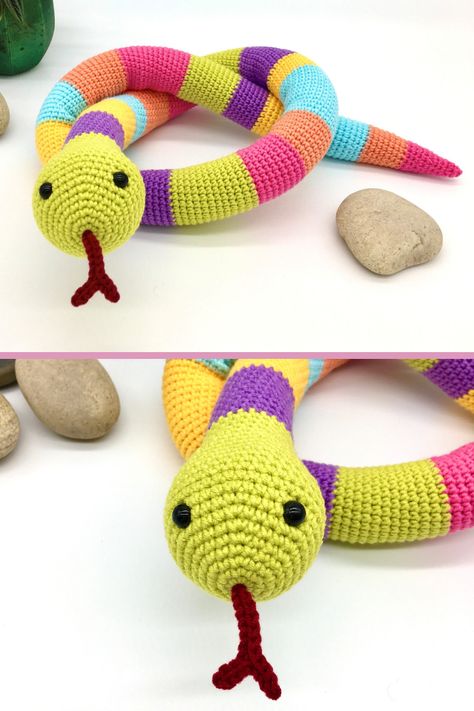 How To Crochet A Snake, Crochet Snake Pattern, Amigurumi Snake, Diy Plushies, Snake Crochet, Crochet Snake, Scrap Yarn Crochet, Owl Crochet Patterns, Crochet Sheep