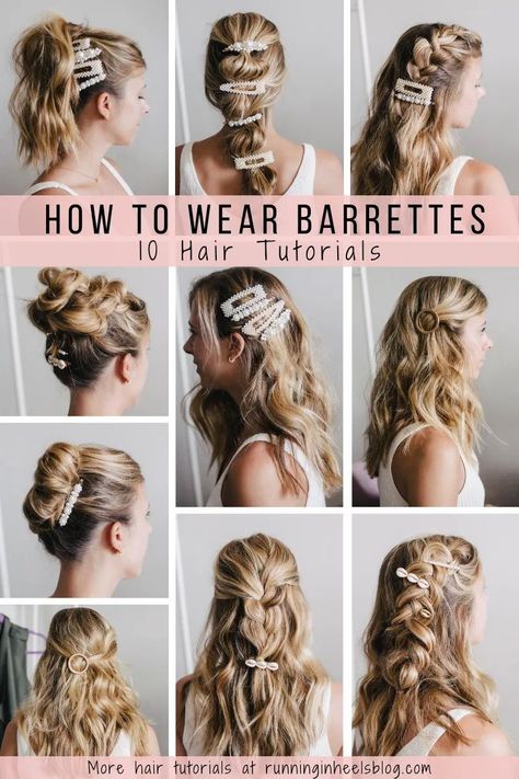 How to Wear Barrettes in Long Hair: 10 Cute Ideas, hair tutorial featured by top Dallas beauty blogger, Running in Heels. Cute Barrette Hairstyles, How To Wear Barrettes, Barettes Hairstyles, Hair Barrettes Hairstyles, Claw Clips Hairstyles, Hairstyles With Barrettes, Clips Hairstyles, Running In Heels, Decorative Hair Clips