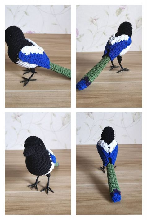 Magpie Crochet Pattern Free, Eagle Crochet Pattern Free, Crochet Bird Patterns Free, Crochet Birds Free Pattern, Free Crochet Bunny, Bird Crochet Pattern, Amigurumi Birds, Knit Animals, Crocheted Ideas