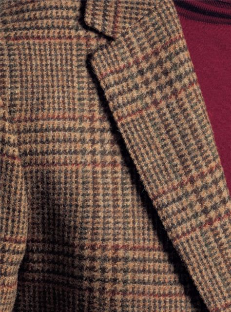 Chocolate and Nutmeg Glen Plaid Wool Sport Coat with Claret Accents - The Ben Silver Collection Ben Silver, Bordeaux Color, Silver Collection, Glen Plaid, Roll Neck Sweater, Suits And Jackets, Tailored Jacket, Men's Clothes, Italian Fabric