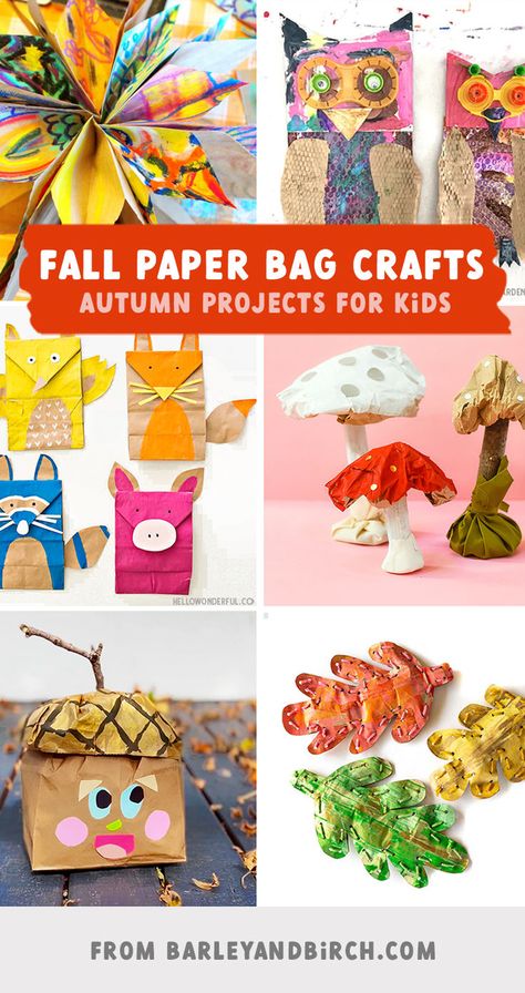 Photos of creative paper bag projects to use for kids fall crafts Fall Paper Bag Crafts, Paper Bag Projects, Creative Paper Bag, Paper Bag Crafts For Kids, Bag Crafts For Kids, Brown Paper Lunch Bags, Brown Paper Bags, Paper Bag Crafts, Paper Bag Puppets