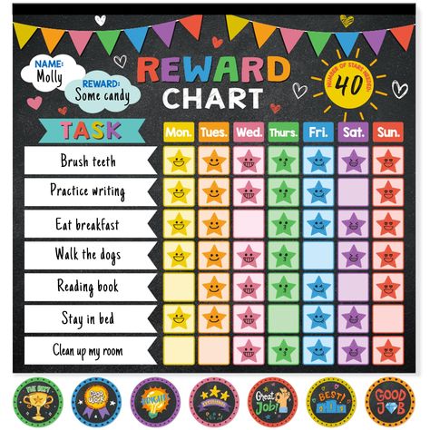 PRICES MAY VARY. Package Included: you will get a reward chart sheets(11.8x10.6inch) with 26 pages,1960 star stickers,56 reward stickers.You can customize schedule or task on the chart sheet per week to develop the good habits at home for multiple kids. Motivate and Reward Chart:kids love to get reward after complete a task,we design this colorful flag reward chart to help kids complete one task independence,set tasks,earn stickers,child was motivated and gain a sense of accomplishment from it, Diy Reward Chart For Kids, Behavior Charts For The Home, Sticker Chart For Kids, Classroom Reward Chart, Chart Sheet, 1st Grandchild, Home Behavior Charts, Reward Chart Template, Reward System For Kids