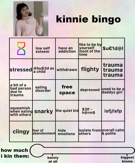 Yandere Simulator Kinnie Bingo, Random Bingo, Kin Bingo, Daisy Randone, Snapchat Games, Fun Templates, Kinnie Bingo, Bingo Template, Girl Interrupted