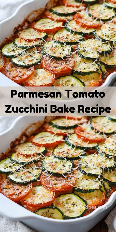 Looking for quick, cheesy dinner recipes? This parmesan tomato zucchini bake recipe is a delicious option for dinner ideas for family or dinner for two. Full of fresh flavors and cheesy goodness! Tomato Zucchini Bake, Quick Dinners For Two, Tomato Bake, Dinner Ideas For Family, Zucchini Bake, Tomato Pie Recipe, Cheese And Tomato, Vegetarian Main Course, Italian Recipes Easy