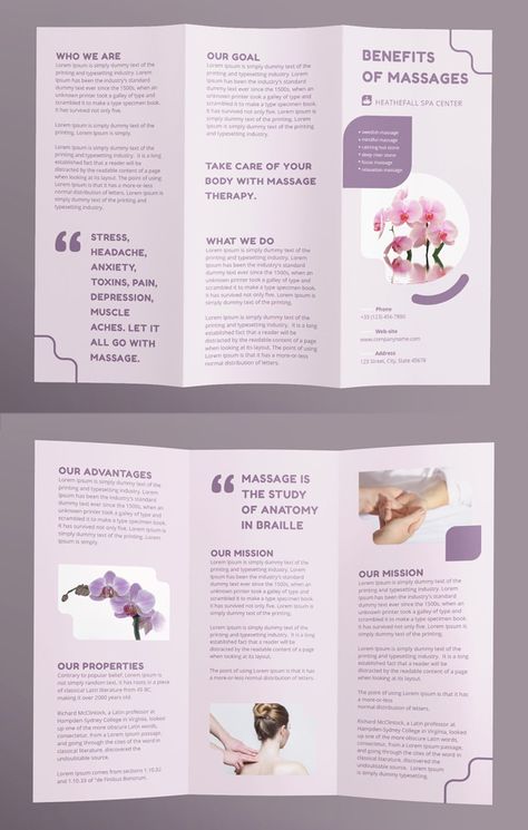 Massage Brochure Design, Broushers Design, Trifold Brochure Design Layout Creative, Pamphlet Design Layout, Beauty Brochure Design, Pamplet Layout Design, Trifold Brochure Design Creative, Leaflet Design Layout, Massage Brochure