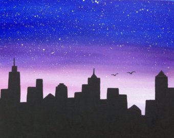 Popular items for bird paintings on Etsy Art Mini Toile, Skyline Painting, Painting Sunset, Painting Beach, City At Night, Silhouette Painting, Star Painting, Simple Canvas Paintings, Easy Canvas Art