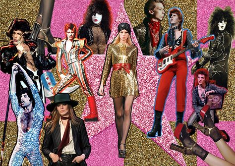 THE FASHION SUNDAE: Holiday Inspiration: 70's Glam Rock Glam Rock Outfit For Women, 70s Fashion Rock, Glam Rock Outfits, Glam Rock Aesthetic, 70s Glam Rock, Glam Rock Style, Glam Rock Bands, Western Outfits Men, 70s Glam