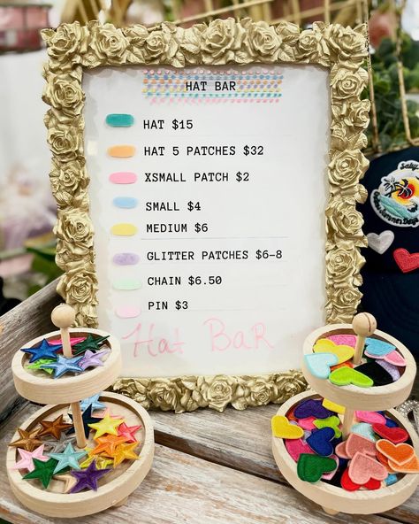 ✨🧢 TRUCKER HAT BAR 🧢✨ Patches size XS-Large, hat chains, & pins are waiting for you to come & create your custom trucker hat with Lily!! We have sequin patches, hippie vibe patches, summer patches, 4th of July and so many more!! A large variety of trucker hat colors too! 👯‍♀️ Grab your girls and go make your custom hat with Lily tomorrow! Open 10am-4pm • 121 West State Street Pendleton, IN 🧢🧢🧢🧢🧢🧢🧢🧢🧢🧢🧢🧢🧢🧢🧢🧢🧢🧢 #hatbar #hat #truckerhat #irononpatches #indiana #indianaboutique #pendletonindi... Trucker Hat Bar Patch Display Ideas, Hat Patches Diy, Hat Bar Display, Trucker Hat Pins, Mobile Hat Bar, Hat Bar Set Up, Trucker Hat Patch Ideas, Hat Bar Display Ideas, How To Start A Hat Bar