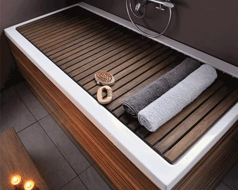 a Japanese inspired bath for every day relaxation...Shift by VitrA UK Tub Board, Bathtub Cover, Bathtub Ideas, Luxury Bathtub, Tub Cover, Modern Bathtub, Diy Shutters, Small Tub, Shower Wall Panels