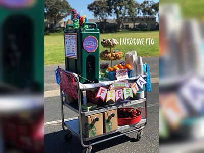 Teacher Appreciation Coffee Cart, Coffee Cart For Teachers, Coffee Cart Ideas School, Snack Cart For Teachers, Treat Cart For Teachers, School Coffee Cart, Inexpensive Appreciation Gifts, Sunshine Cart For Teachers, Teacher Appreciation Cart