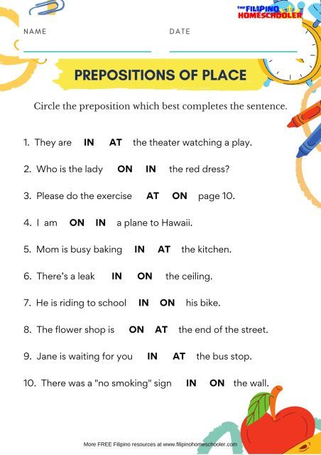 IN, ON, AT: Prepositions of Place Worksheet Highlight Covers Instagram Books, Place Worksheet, Preposition Of Place, In On At, Free English Worksheets, Preposition Worksheets, Teach English To Kids, Kindergarten Colors, Grammar Quiz