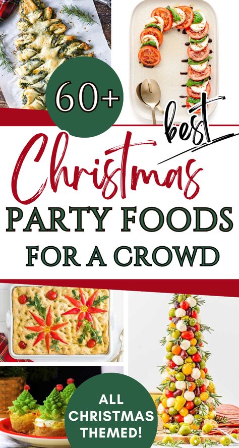 Need fun ideas for Christmas party food? Here are 65+ Christmas themed appetizers and desserts! You'll find finger foods, charcuterie boards, cupcakes, cookies, drinks, holiday desserts - EVERY ONE with a Christmas theme! These are creative and festive Christmas party foods for a  crowd that are sure to wow guests! Fancy Christmas Appetizers, Party Foods For A Crowd, Foods For A Crowd, Christmas Party Foods, Christmas Party Finger Foods, Christmas Party Food Ideas, Fancy Christmas Party, Patty Food, Christmas Themed Party