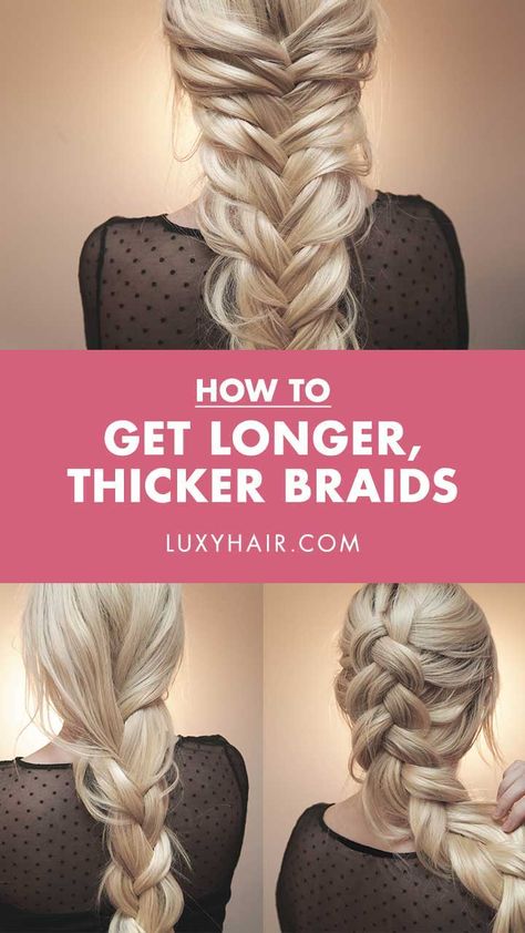 HOW TO: Longer, Thicker Braids Thick Loose Braid, How To Make A Braid Look Thicker, How To Make Your Braid Look Thicker, How To Make A Thick Braid, How To Do A Loose Braid, Chunky Braid Tutorial, Big Braid Tutorial, Make Braids Look Thicker, How To Make Braids Look Thicker