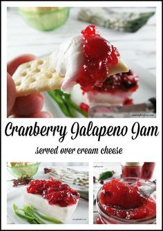 Jelly Cream Cheese Appetizer, Cranberry Jalapeno Jam, Jam Appetizer, Cranberry Jalapeño, Pepper Jelly Recipes, Jalapeno Jam, Cream Cheese Appetizer, Cranberry Jam, Jelly Cream