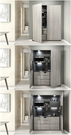 Nine stunning kitchenettes from around the world #mini-kitchen #small #space #kitchen #interior Small Kitchen Cabinet, Dapur Mini, Kitchenette Design, Micro Kitchen, Small Kitchenette, Tiny Kitchen Design, Interior Dapur, Small Kitchen Cabinets, Small Spa