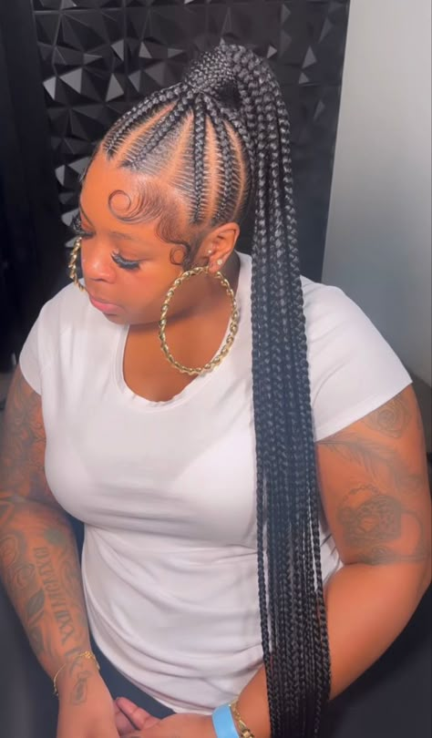 Feed In Braided Ponytail Hairstyles, 5 Feed In Braid Styles, Latest Hair Braids, Feed In Ponytail, Lemonade Braids Hairstyles, Big Box Braids Hairstyles, Pony Tails, Black Ponytail Hairstyles, Feed In Braids Hairstyles