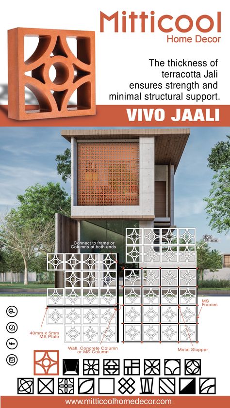 #MitticoolHomeDecor #Decor #terracottajaali #residence #architecture #terracotta #green #facade #facadedesign #detail #tropicalmodernism #tropicalarchitecture #bungalow #architectinranchi #architect #concretedesign #breezeblocks #jabalpur #bungalowdesign #clayjali #terracottajaliblocks #jalifacade #jali #architectinmp #residential #AtmanirbharBharat #Vocal4Local #makeinindia Terracota Jali Design, Terracota Jali Elevation, Terracotta Jali Design, Elevation Colour Combination, Terracotta Jali, Jali Wall, Interior Design Elevation, Jalli Design, Terracotta Brick