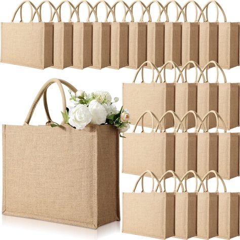 PRICES MAY VARY. Cotton,Jute What You'll Get: You'll receive a total of 24 jute bags with handles measuring 15.35 x 12.2 x 5.91 inches, plenty of course for your daily needs and replacement needs, and you can store extras for future use, pay attention to see if the size meets your needs before purchasing Trustworthy and Serviceable: our grocery tote bag is mainly made of quality jute with cotton stuffed handle, soft enough for you to hold, and the inner part has adopted waterproof PE film materi Destination Wedding Gift Bags, Bags For Beach, Destination Wedding Gifts, Destination Wedding Welcome Bag, Burlap Gift Bags, Burlap Tote Bags, Burlap Tote, Grocery Tote Bag, Burlap Bags