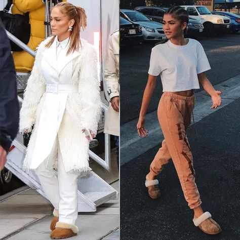 UGG Scuffette worn by JLO and ZENDAYA Fluffy Shoes Outfit, Slippers Fluffy, Ugg Scuffette, Fluffy Shoes, Foam Slippers, Soft Sandals, Cute Slippers, Fuzzy Slippers, Ugg Slippers