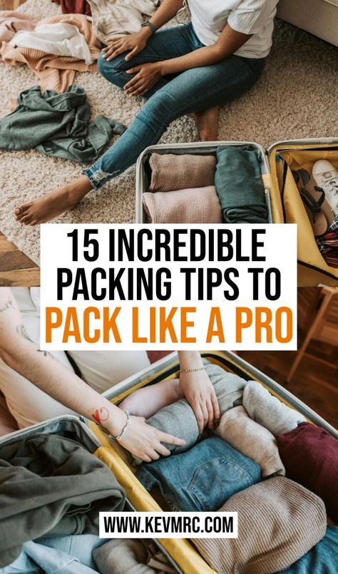 Discover 15 amazing tips to pack like a pro! Maximize space in your suitcase and save time thanks to this tips. packing tips for travel | suitcase packing tips | space saving travel hacks |  how to pack a suitcase to save room | packing tips for vacation Packing To Save Space, Tips On Packing A Suitcase, Best Packing Tips Travel Suitcases, Travelling Hacks Packing, Space Saving Packing Tips Suitcases, Packing To Travel, Packing For Traveling, Pack A Suitcase Hacks, Space Saving Packing Tips