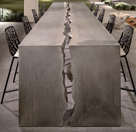 Concrete Wood Metal Interior Design, Concrete And Epoxy Table, Concrete Office Table, Cement Dinner Table, Microcement Dining Table, Concrete Bar Design, Stone Table Design, Concrete Design Interior, Concrete Bar Table