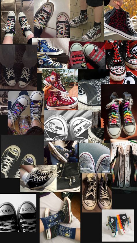 By @4c3k4tzz (SHATTERED.POSSUM) Shoe Art Designs, Doodle Shoes, Diy Converse, Sharpie Shoes, Cute Converse Shoes, Cool Converse, Converse Design, Street Style Outfits Casual, Converse Aesthetic