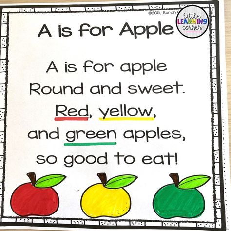 Apple poems for kids (rhymes and songs) are perfect for your apple unit and activities #apples #poemforkids Nursery Rhymes Math Activities, Apple Songs For Preschool, Ukg Activity, Fall Poems For Kids, Apple Poem, Kindergarten Autumn, Fall Poems, September Apples, Leaf Lessons