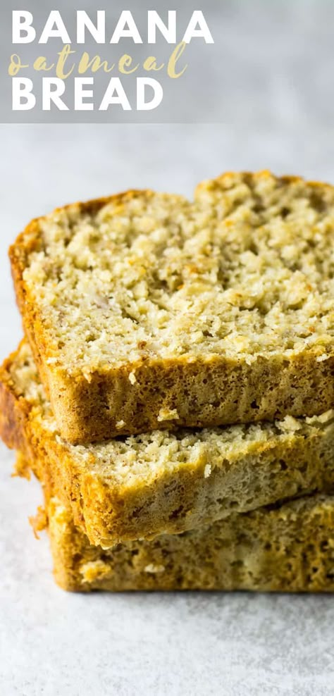 Banana Oatmeal Bread - Deliciously moist and fluffy quick bread that is loaded with bananas and perfectly spiced. The added oats makes this bread chewy! #bananabread #breadrecipes #quickbread Banana Oatmeal Bread, Vegan Curries, Quick Oat Recipes, Banana Oat Bread, Coffee Cake Loaf, Banana Chocolate Chip Cookies, Oatmeal Banana, Paleo Banana Bread, Strawberry Oatmeal