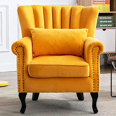 Sitting Room Chairs Furniture Modern, Upholstered Chairs Living Room, Yellow Arm Chair Living Room, Cozy Mid Century Modern Living Room Accent Chairs, Mustard Yellow Accent Chair, Single Sofa Design Living Rooms, Single Sofa Chair Living Rooms, Sitting Chairs Living Room, Single Chairs Living Room