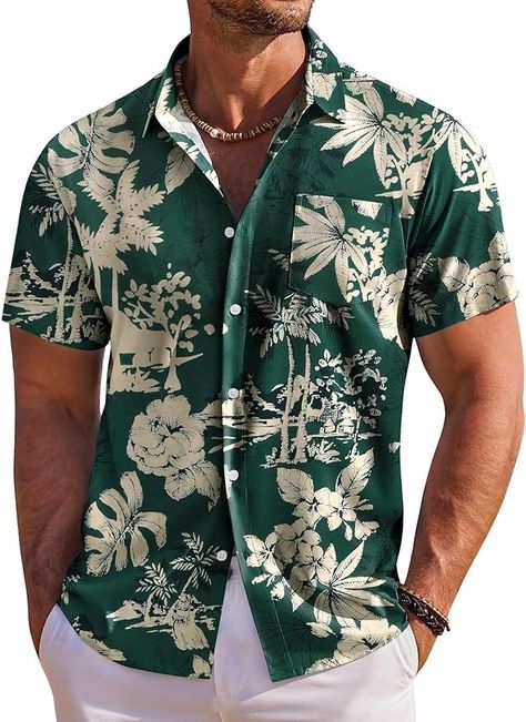 Amazon.com: COOFANDY Men's Short Sleeve Hawaiian Shirts for Men Casual Button Down Shrts Summer Beach Shirts, Green - Palm Tree, 3X-Large : Clothing, Shoes & Jewelry Mens Beach Shirts, Floral Long Sleeve Shirt, Clothing Summer, Beach Shirt, Mens Short Sleeve Shirt, Mens Hawaiian Shirts, Mens Green, Hawaiian Shirts, Beach Shirts