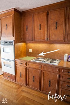 1970's kitchen before DIY kitchen makeover Removing Kitchen Cabinet Doors, Diy Cabinet Doors Makeover, 1960s Kitchen Cabinets, Old Kitchen Cabinet Makeover, How To Remove Kitchen Cabinets, Cabinet Door Makeover, 1960s Kitchen Remodel, Update Kitchen Cabinets, 70s Kitchen