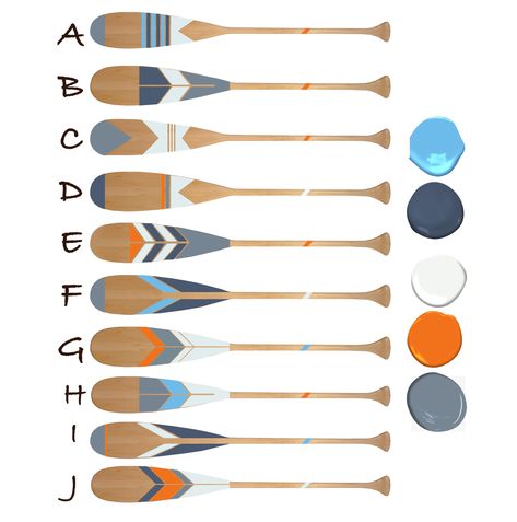 "SET of THREE - Hand Painted Decorative Canoe Paddle Oar Wall Art - Choose your three favorites! Each painted paddle is constructed of stacked laminated basswood, and sealed for durability. The lovely curved silhouette creates a beautiful canvas for the hand painted designs in this Westbrook Collection of Blues, Greys and Orange & White. Finished in Clear coat, or Walnut with Clear coat. Two available lengths: 48\" 36\" Length may vary by up to a 1/4 inch. Choose the three designs you prefer in notes. Hanging hardware is included, but not installed, as the paddles' use varies. Installation is very easy. Please understand that all Painted Paddles in my store are handmade, and handmade items, by nature, have imperfections. Read more here (scroll to bottom to FAQ): https://www.etsy.com/shop/N Painted Oars Paddles, Canoe Paddle Art, Canoe Paddle Decor, Painted Oars, Paddle Decor, Painted Paddles, Wood Canoe, West Brook, Hand Painted Designs