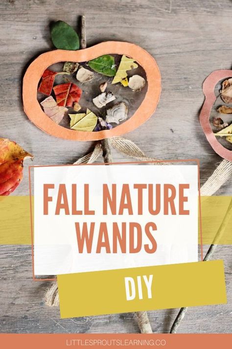 These Fall Nature Wands are a fun and easy way to capture all the treasures from your fall nature hunt. The perfect fall activity for kids! Preschool Crafts Fall November, Fall Nature Walk Activities Kids, Making Art With Nature, Contact Paper Nature Craft, Fall Nature Preschool Activities, Fall Primary Activities, Fall Activities Kindergarten Free, Fall Activities For Kids Elementary School, Daycare Fall Activities